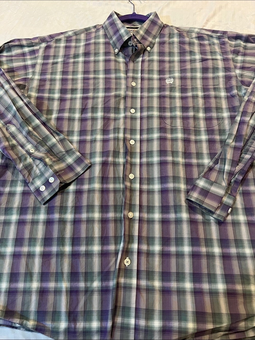Cinch Green and Purple Plaid Long-Sleeve Button-Down Shirt